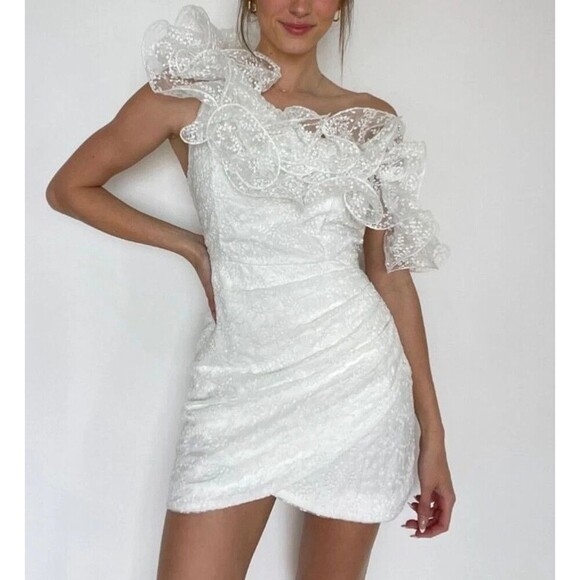 Lulus Dresses & Skirts - NWT Lulus Angelic Trend White Embroidered Ruffled One Shoulder Mini Dress Small